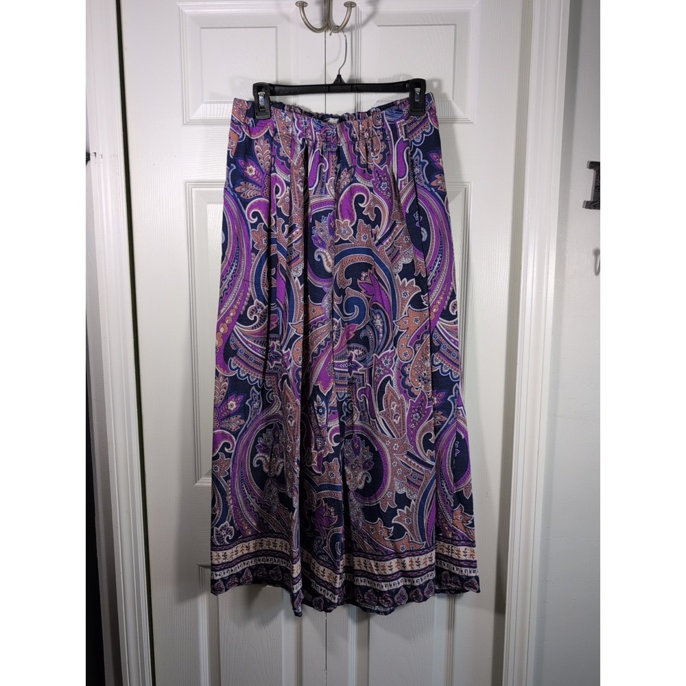 UMGEE Women's Purple Paisley Wide-leg Cotton Pants Sz M
